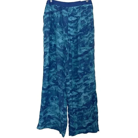 Soft Surroundings Wide Leg Pull on Pants Large Blue Tie Dye Beach Vacation NEW - Picture 2 of 12